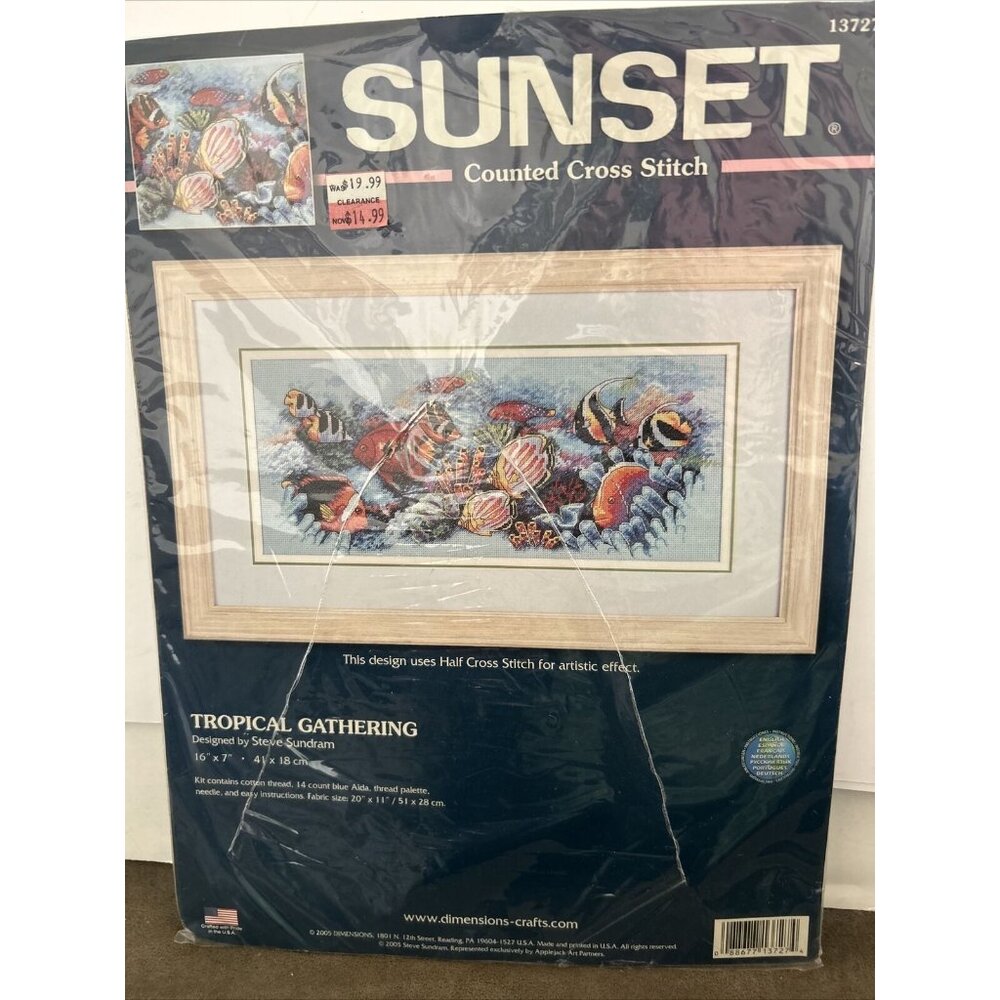New Sunset Tropical Gathering Counted Cross Stitch Kit 13727 Coral Reef Fish Sea